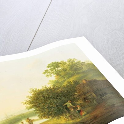 Applepickers, by a Cottage In A Wooded Landscape with Chichester Beyond by George of Chichester Smith