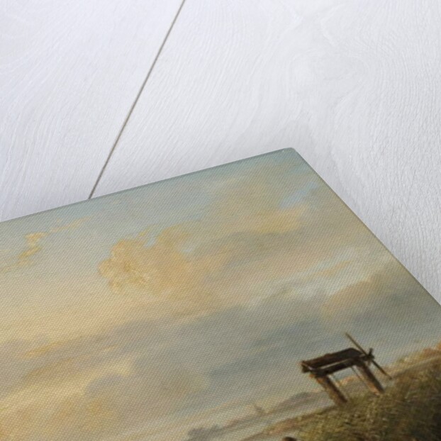 Fishing vessels at sunset by Cornelius Springer