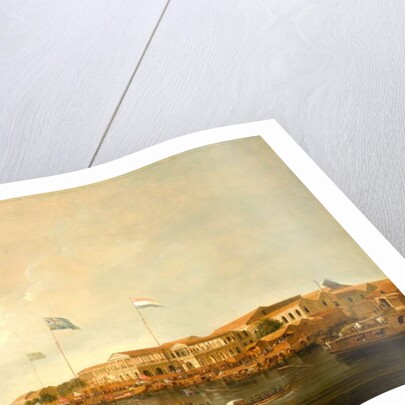 The Hongs at Canton from the south east, with a regatta on the Pearl river by Thomas Daniell