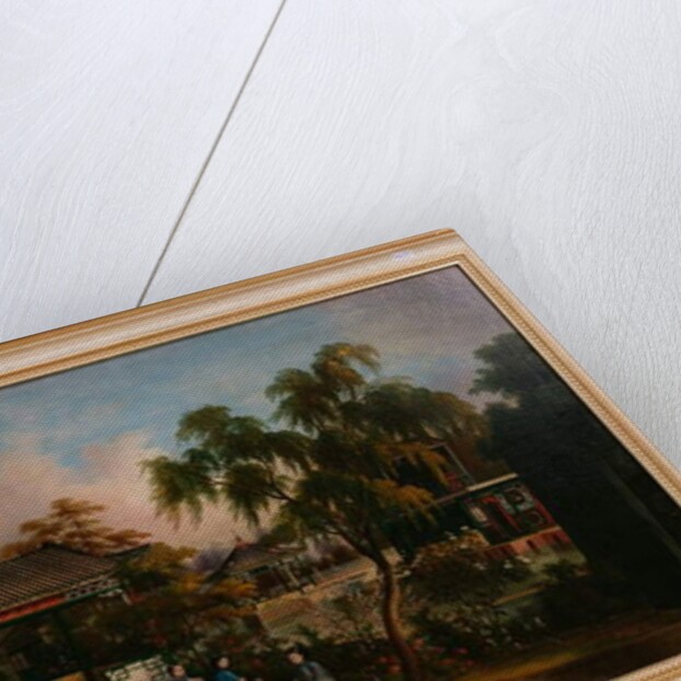 View of Howqua's Garden in Canton with Ladies by a Pavillion, c.1850 by School Chinese