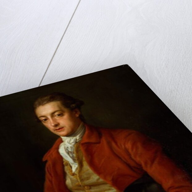 Portrait of the Hon. Lionel Damer, half length in Red Coat with Grey Vest and White Cravat, holding a Paper and Quill Pen by Pompeo Girolamo Batoni