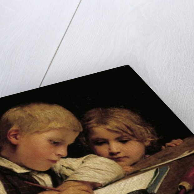 A Boy Writing; Schreibender Knabe Mit Schwesterchen, 1875 by Albert Anker