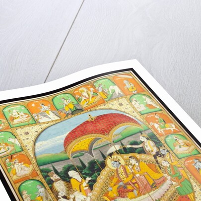 Rama and Sita Enthroned, worshipped by Shiva, Hanuman and others, 1800-20 by Indian School