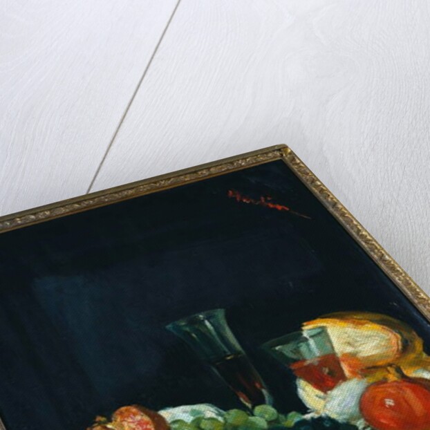 Grapes, Lemons and Pomegranates with White Wine Glasses and Loaf of Bread by George Leslie Hunter