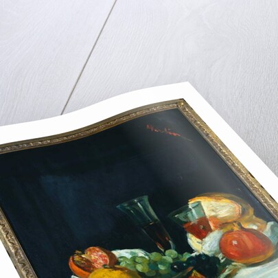 Grapes, Lemons and Pomegranates with White Wine Glasses and Loaf of Bread by George Leslie Hunter