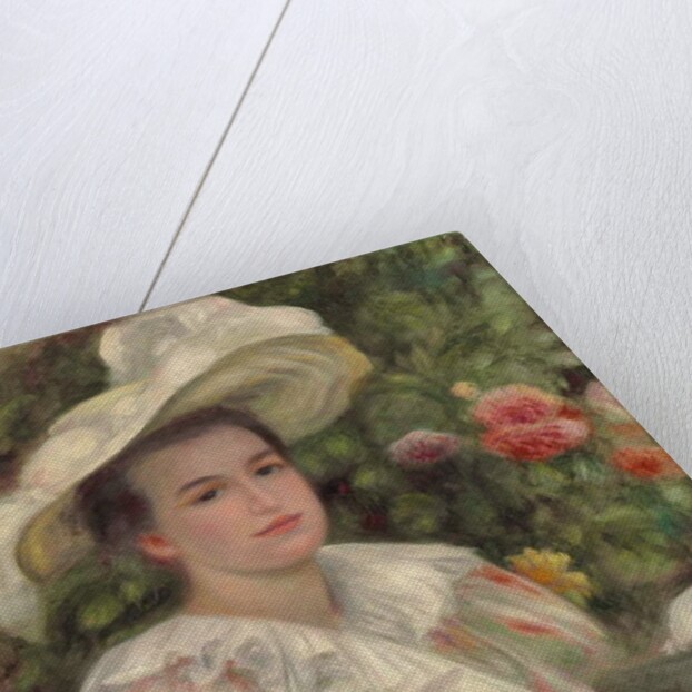 Young Girl Amongst Flowers or Woman with White Hat; Jeune fille dans les fleurs or Femme au chapeau blanc, c.1895 by Pierre Auguste Renoir