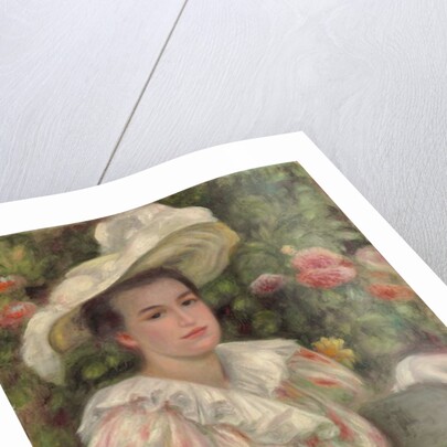 Young Girl Amongst Flowers or Woman with White Hat; Jeune fille dans les fleurs or Femme au chapeau blanc, c.1895 by Pierre Auguste Renoir