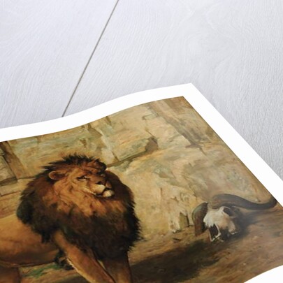 A Lion Guarding his Den, 1886 by George Goodwin Jnr Kilburne