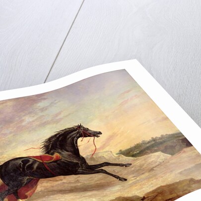 Arabs chasing a loose arab horse in an eastern landscape by John Frederick Herring Snr
