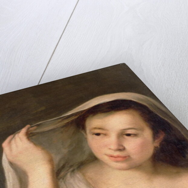 A young girl raising her veil by Bartolome Esteban Murillo