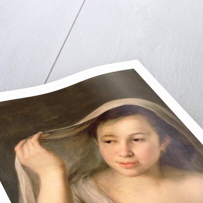 A young girl raising her veil by Bartolome Esteban Murillo