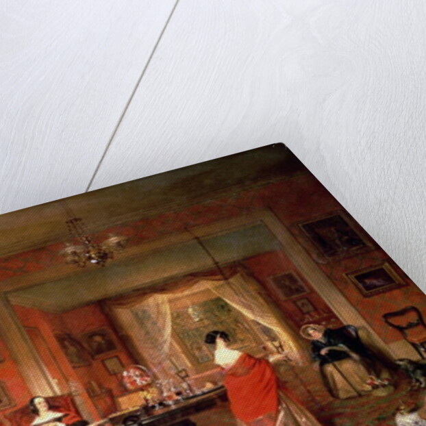 Three ladies in a drawing room interior by Pieter Christoffel Wonder