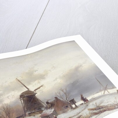 A Frozen River Landscape with a Windmill by Andreas Schelfhout