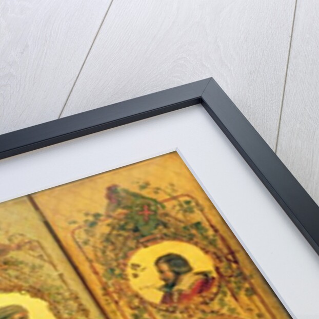 A four leaf screen with portraits of Shakespeare, Milton, Chaucer and Spenser by William Bell Scott