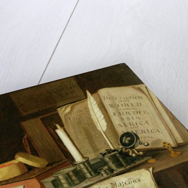 A Trompe L'Oeil With A Pewter Ink Stand, Books And Papers, 1702 by Edwaert Colyer or Collier
