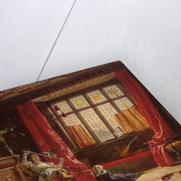 A cavalier in a darkened interior, a bird on his sword, 1843 by William Collingwood