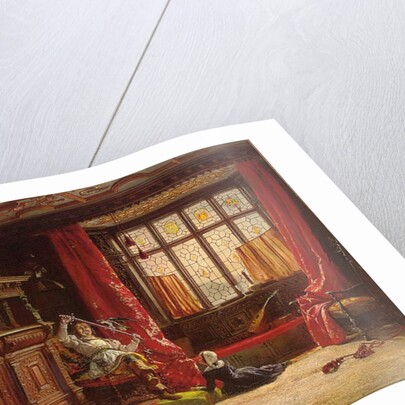 A cavalier in a darkened interior, a bird on his sword, 1843 by William Collingwood