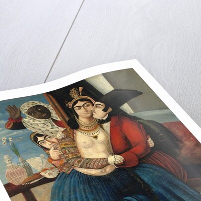 An amorous couple, late 19th century by Abu'l Hassan Ghaffari