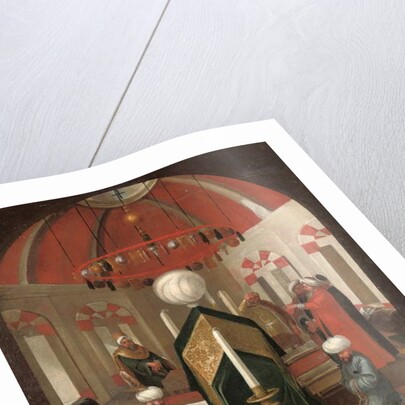 A Turkish mausoleum with figures at the tomb of a sultan by Jean Baptiste Vanmour