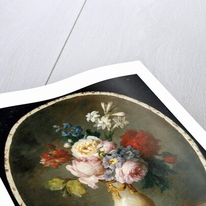 A vase of flowers and two plums on a marble tabletop, 1781 by Anne Vallayer-Coster