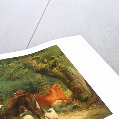 Haddon Hall with Sheep, Cattle, a Stag and a Pony by Henry Barraud