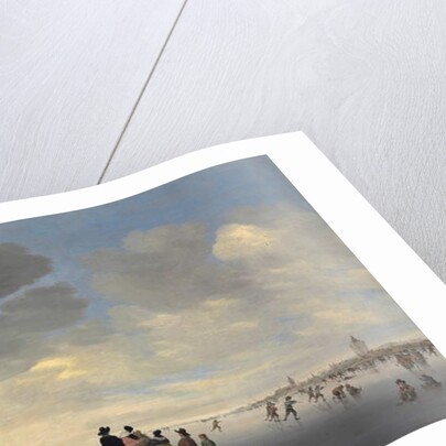 Skaters on the frozen river Lek, the town of Vianen beyond, 1653 by Salomon van Ruisdael