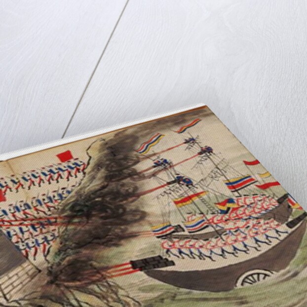 Naval battle scene at the Dagu or Taku Forts, Second Opium War, 1859 by School Chinese