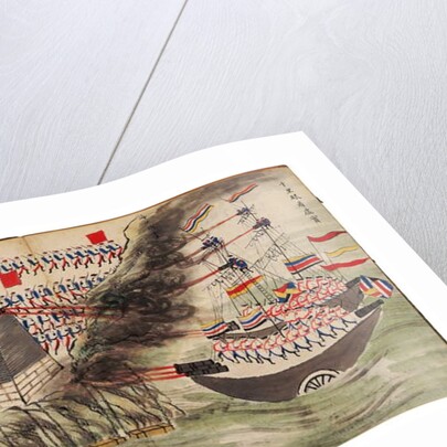 Naval battle scene at the Dagu or Taku Forts, Second Opium War, 1859 by School Chinese