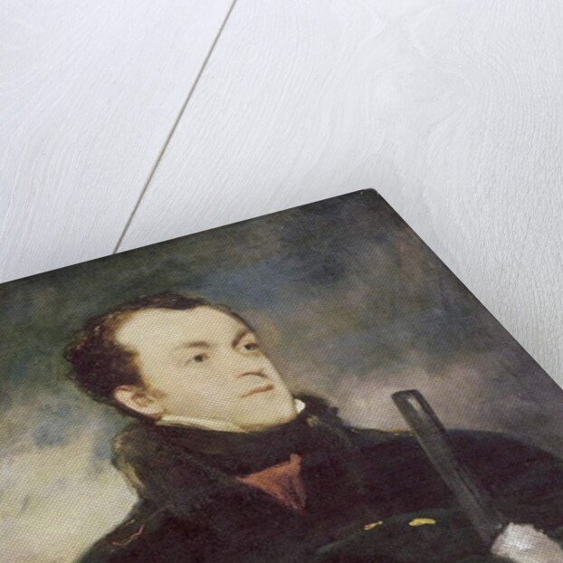 Portrait of Captain Lyon, half length, in a fur-trimmed coat, holding a gun by John Jackson