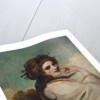 Portrait of Emma, Lady Hamilton, as a Bacchante, half-length, in a yellow dress and white shawl, in a landscape by Joshua Reynolds