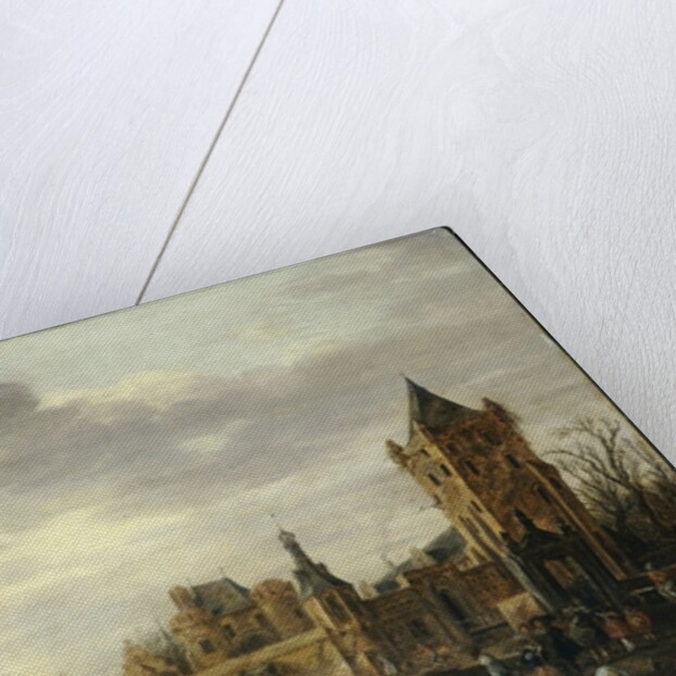 A View of Kasteel Batestein Vianen, in Winter with a Gentleman, his Wife and Retinue Watching Winter Sports on the Ice by Jan Josephsz van Goyen