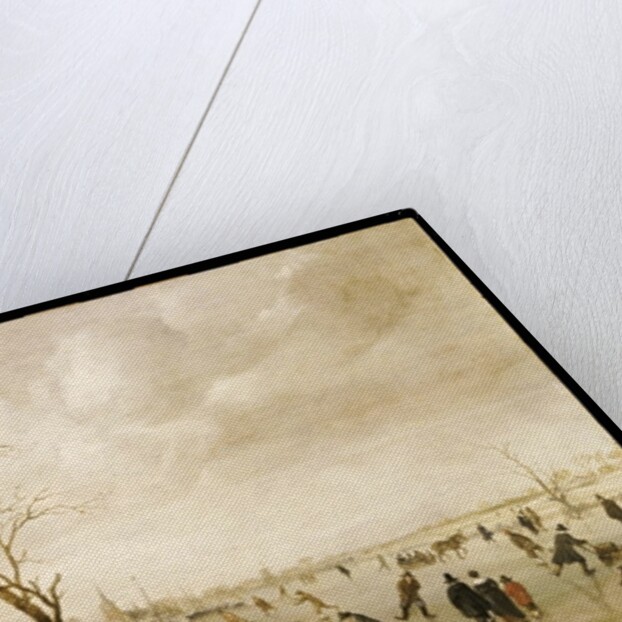 A Winter Landscape with Townsfolk Skating and Playing Kolf on a Frozen River, a Town Beyond by Aert van der Neer