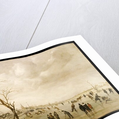 A Winter Landscape with Townsfolk Skating and Playing Kolf on a Frozen River, a Town Beyond by Aert van der Neer