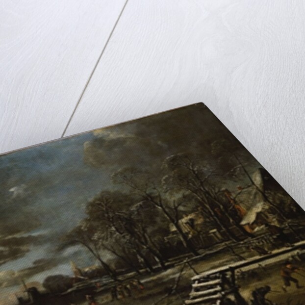 A Winter River Landscape with Figures Playing Golf and Skating by Aert van der Neer