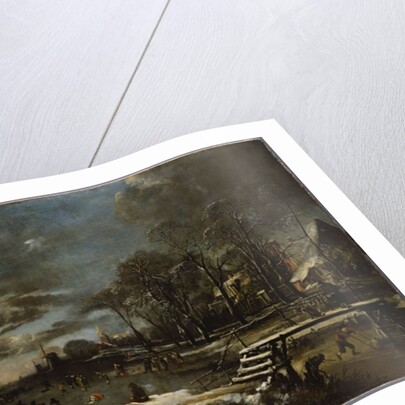 A Winter River Landscape with Figures Playing Golf and Skating by Aert van der Neer