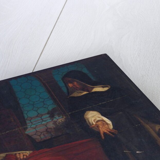 A cloaked figure before the bed of an anguished man by Edward Armitage