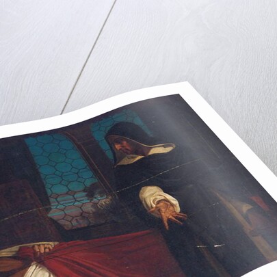 A cloaked figure before the bed of an anguished man by Edward Armitage