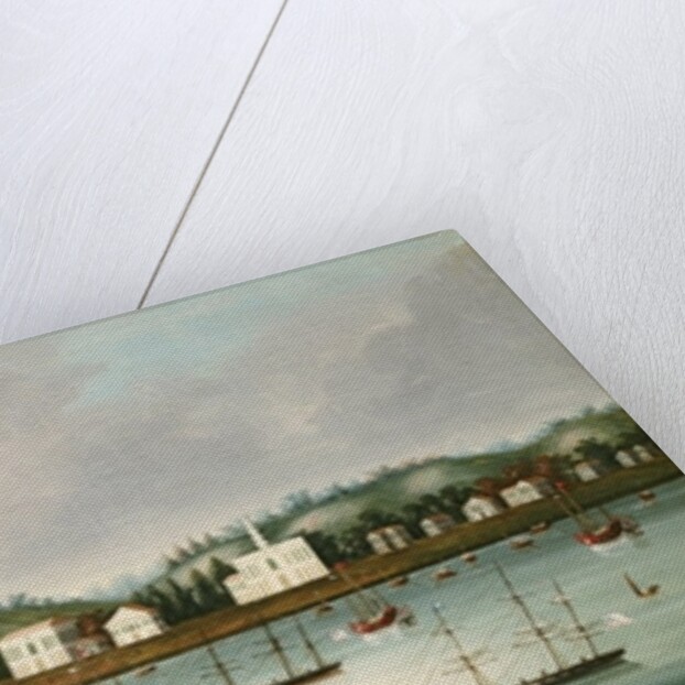 A view of Singapore from the roads with American, French and British shipping, c.1850 by School Chinese