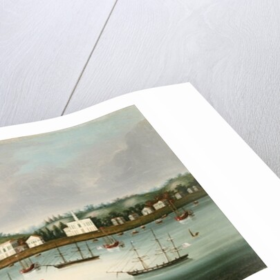 A view of Singapore from the roads with American, French and British shipping, c.1850 by School Chinese