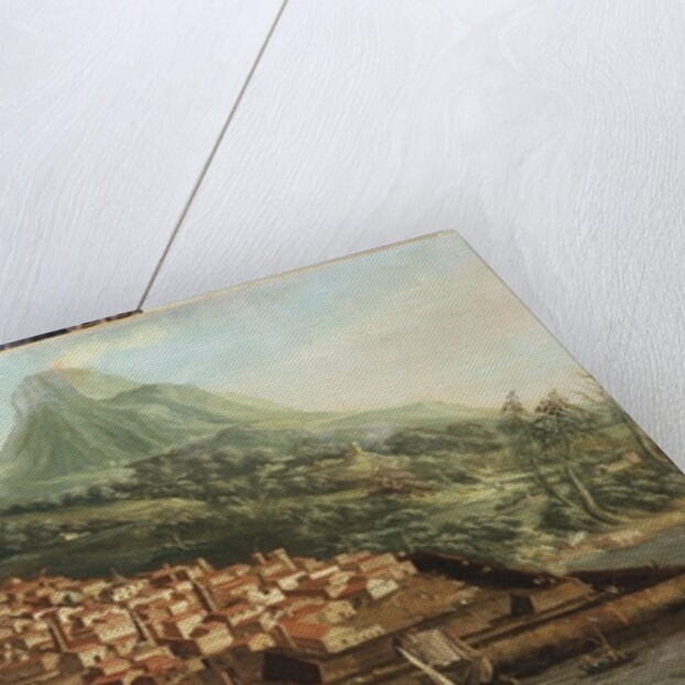 A volcanic island with a harbour and shipping by & Guerra G. Canaletto