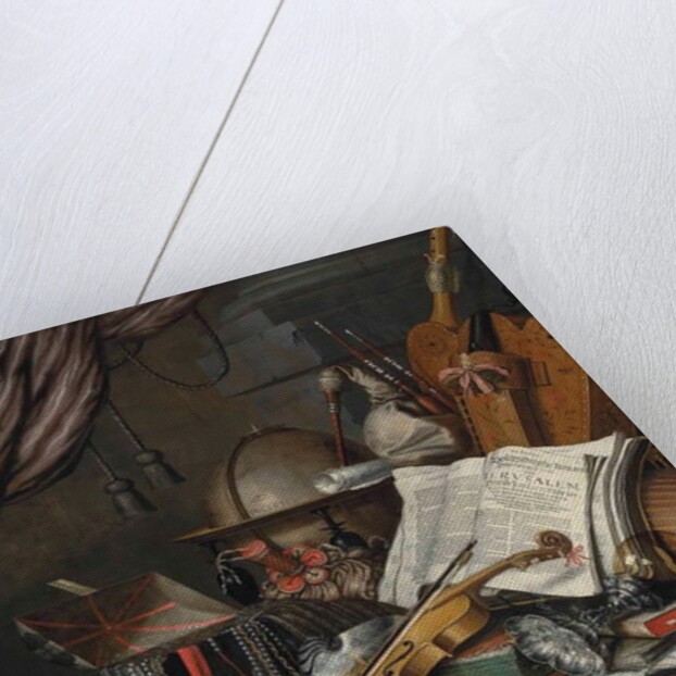 A globe, a casket of jewels and medallions, books, a hurdy-gurdy... by Edwaert Colyer or Collier