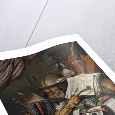 A globe, a casket of jewels and medallions, books, a hurdy-gurdy... by Edwaert Colyer or Collier