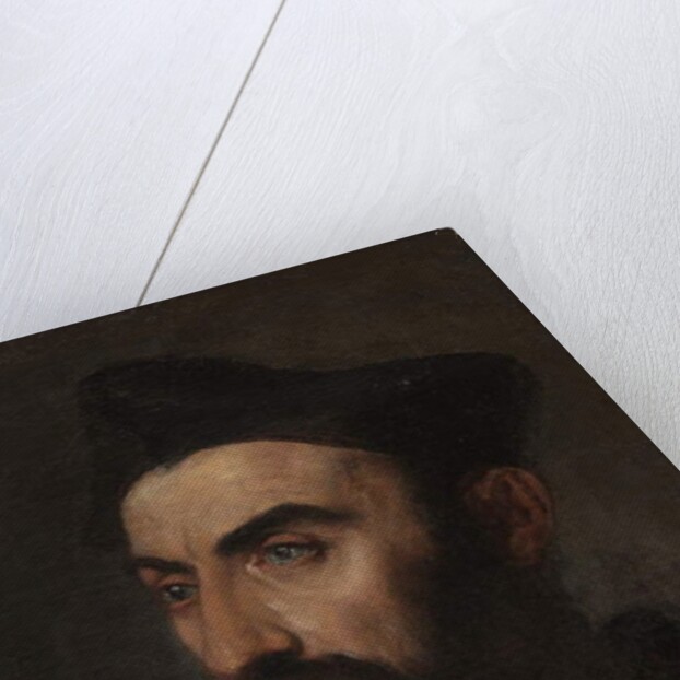 Portrait of a cleric, bust-length, in a blue coat and black hat - a fragment by Titian