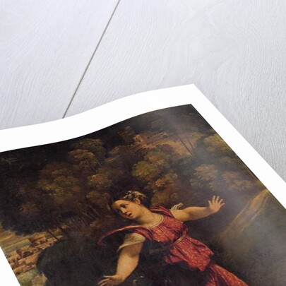 A woman fleeing on a wooded path, c.1520s by Dosso Dossi