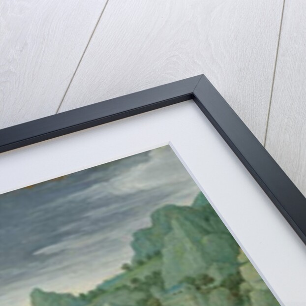 A rocky landscape with figures by an iron foundry, a river and houses on the bank beyond by Marten Ryckaert