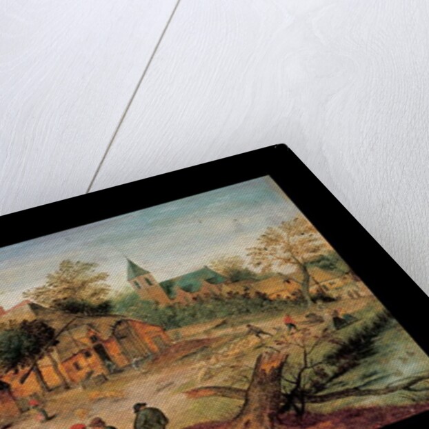 A village landscape with farmers conversing in the foreground, 1634 by Pieter the Younger Brueghel