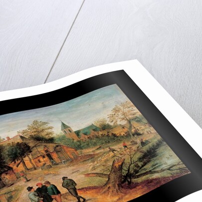 A village landscape with farmers conversing in the foreground, 1634 by Pieter the Younger Brueghel