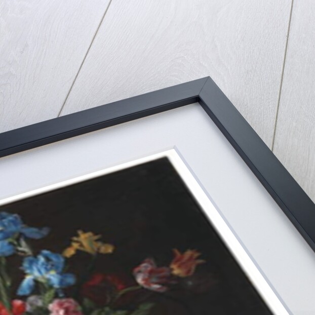 Chrysanthemums, tulips, irises and other flowers and fruit in a landscape by Giovanni Stanchi