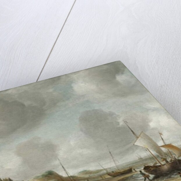 A view of Egmond aan Zee with fisherfolk on the beach and shipping offshore by Jan Abrahamsz. Beerstraten