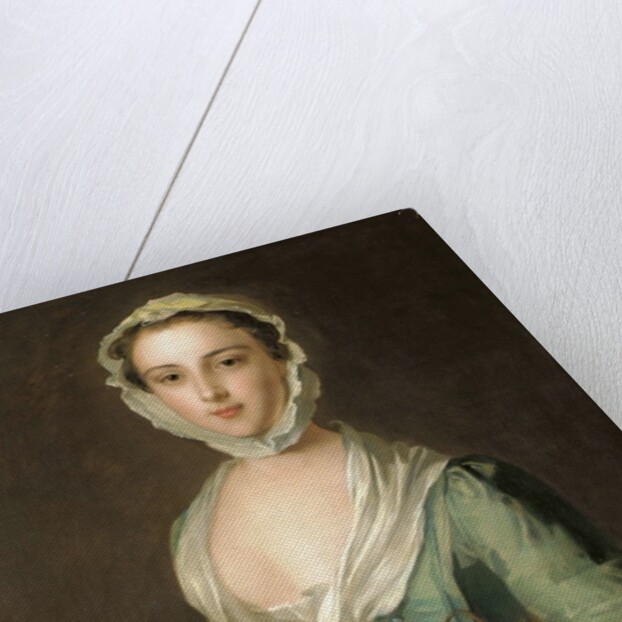 Portrait of a young woman, possibly Hannah, the artist's maid, holding a tea tray by Philippe Mercier